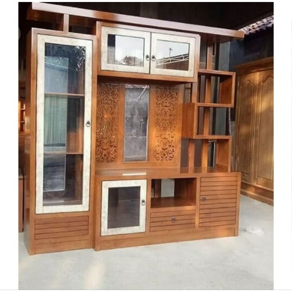 bufet partisi penyekat ruangan jati, bufet tv jati minimalis