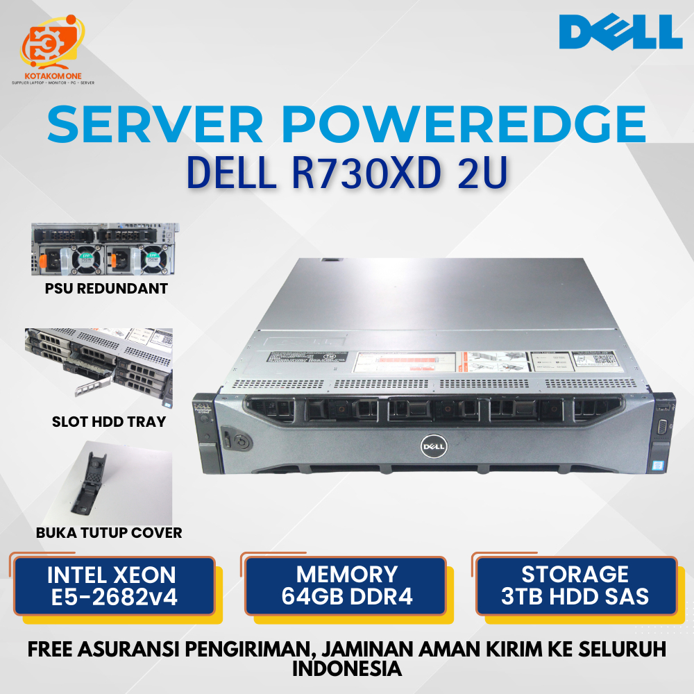 PC Server Dell R730XD Dual Proc Intel Xeon E5-2682v4 Ram 64GB HDD 3TB Server UMKM sekolah kantor