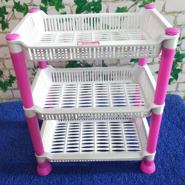 RAK PLASTIK 3 SUSUN SEGI PUTIH FLOWER / RAK KOSMETIK RAK DAPUR RAK BAWANG RAK MINI SERBAGUNA