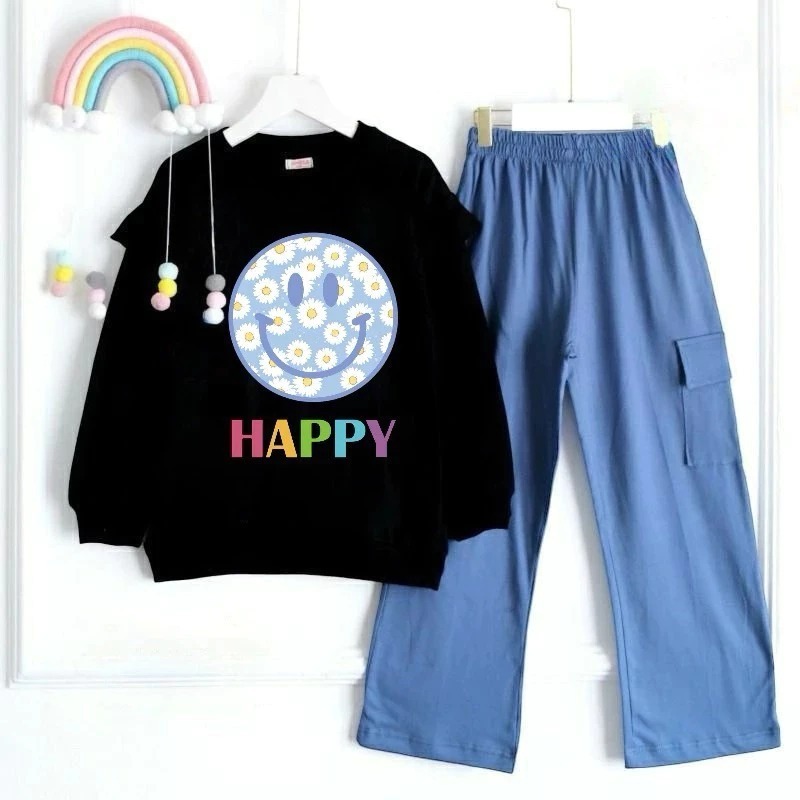 DAISY SET KIDS (3THN-13THN) CELANA CARGO CRINKLE PRINTING // SETELAN MELDI // ONE SET ANAK REMAJA //