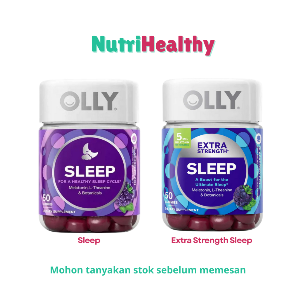 Olly Sleep & Extra Strength Sleep 50 Gummies - Suplemen Tidur Sehat & Ekstra Kuat untuk Tidur Nyenya