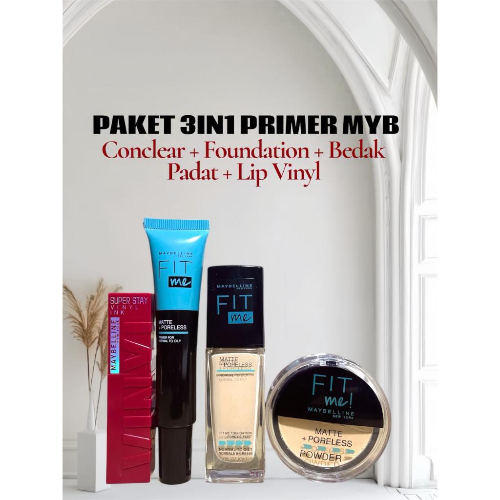 PROMO Paket Make Up Cantik Peach 4 In 1 Primer - Foundation -  conclear - lip vinyl / Myb Fit Me 3In