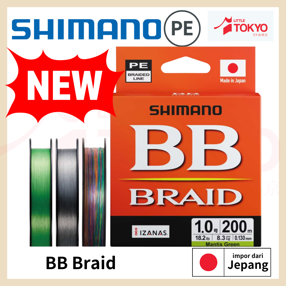 Senar Pancing PE Shimano BB BRAID Grey, Green Dan 5 Warna 150M, 200M, 300M Original From Japan