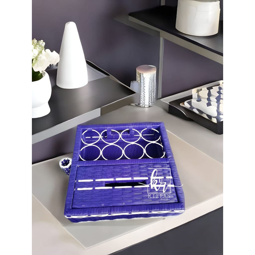 Tempat Air Minum + Tisu 2in1 Rotan Sintetis / Wadah Aer dan Kotak Tisu Jadi Satu Anyaman Rattan