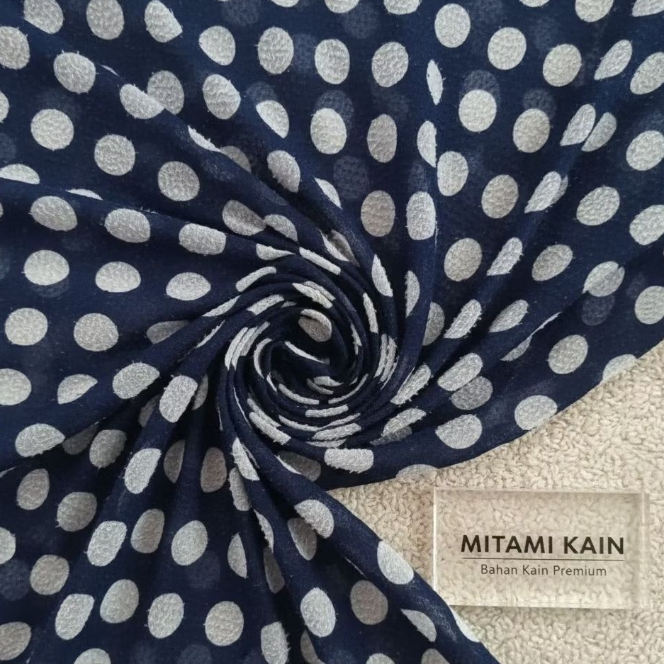 Kain Polkadot Timbul Flocking Velvet Dots Navy / Dongker - Bahan Sifon Premium Baju Pesta Elegan (Ha