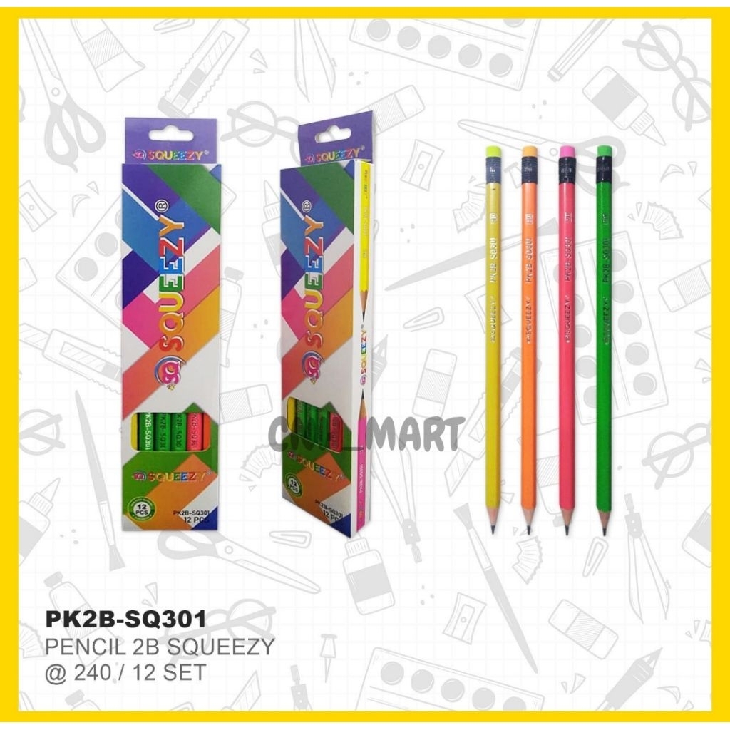 Pensil 2B SQUEEZY - Pensil 2B + Pensil PK2B - SQ302- Harga 1 Pak