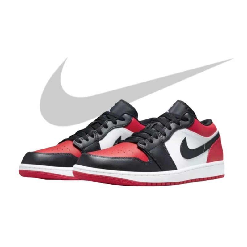 NlKE AlR JORDAN 1 Low Black White Red/Sepatu kets/Sepatubasket/Sepatukasual/Sepatuskateboard/NIKE Ai