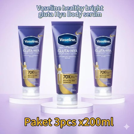 (Paket 3 Pcs) Vaseline Gluta Hya Overnight Body Serum 200ml |Vaseline Gluta Hya Overnight Body Serum