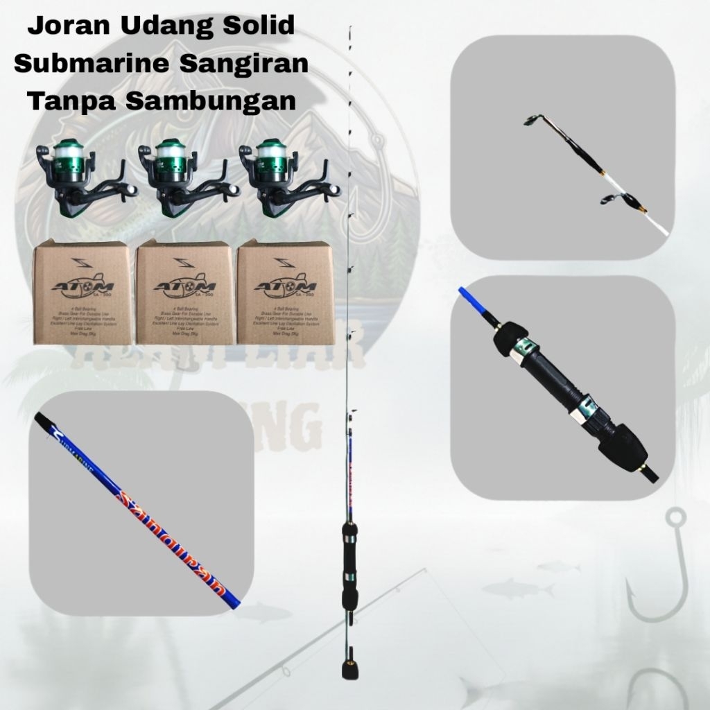 Satu set Joran pancing udang murah super lentur Fiber Solid Ultralight kuat dan murah