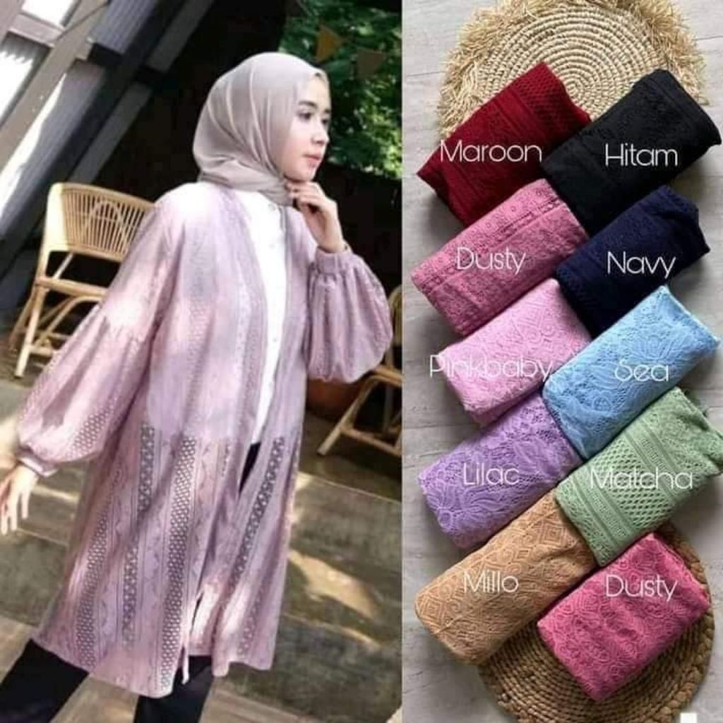 Cardigan Wanita | Baju Atasan Wanita Terbaru | Cardigan Brukat Lengan Balon | Baju Burkat | Outer Br