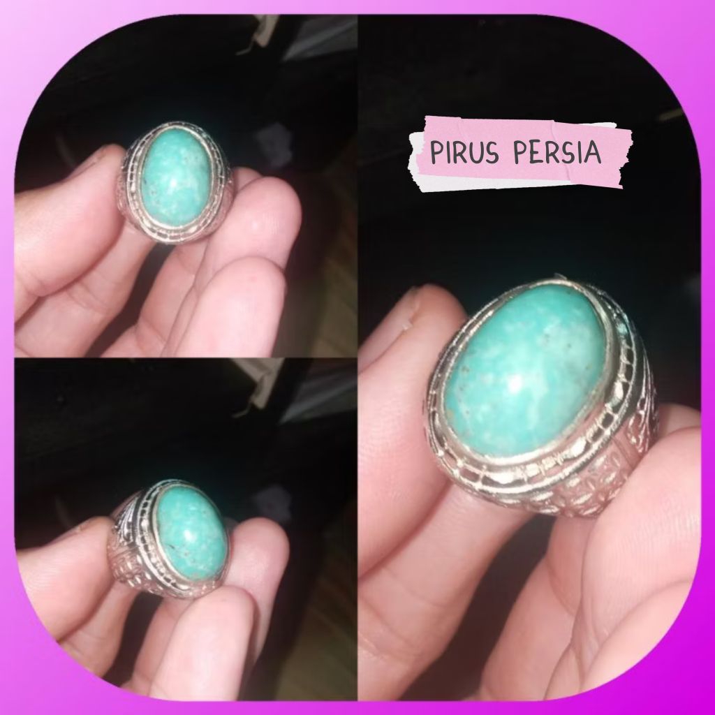 Cincin Batu Permata Pirus Persia Asli Natural