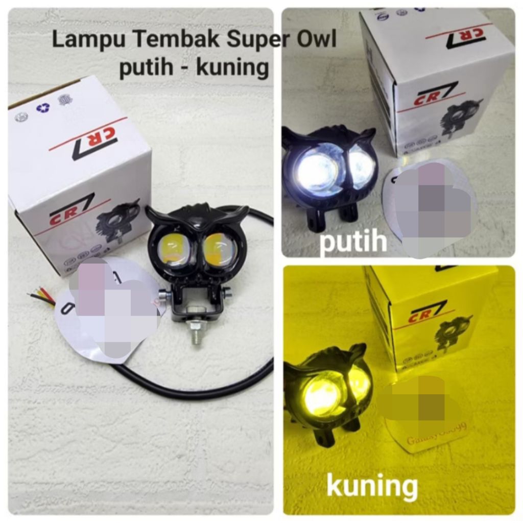 LAMPU SOROT TEMBAK OWL Nyala Putih Kuning