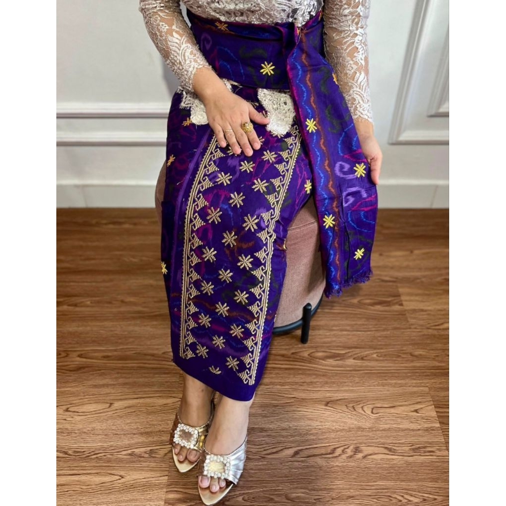 kain kamen bali endek katun tumpal bordir bintang emas plus selendang // kain lembaran