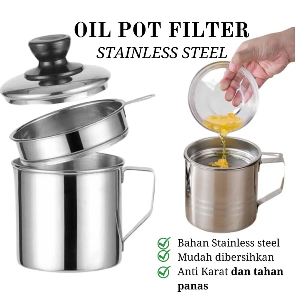 Oil Pot Saringan Tempat Minyak Stainless Steel 1.3 Liter oil pot saringan minyak