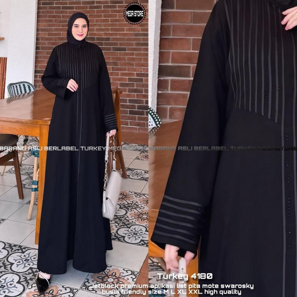 Abaya Turkey 4180 ori by Mega Store gamis hitam black arabian murah