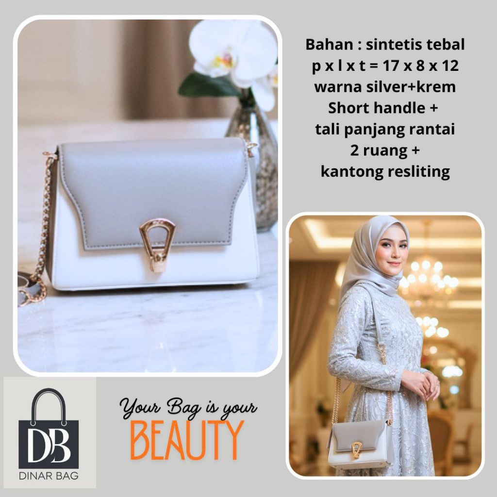 Dinar Bag | Tas pesta tali rantai tas kondangan sling bag wanita abu silver 16