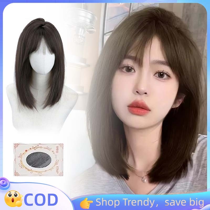 45cm Wik Rambut Wig Wanita Full Kepala Wig Layer Korean Style Wig Korean Style Wanita