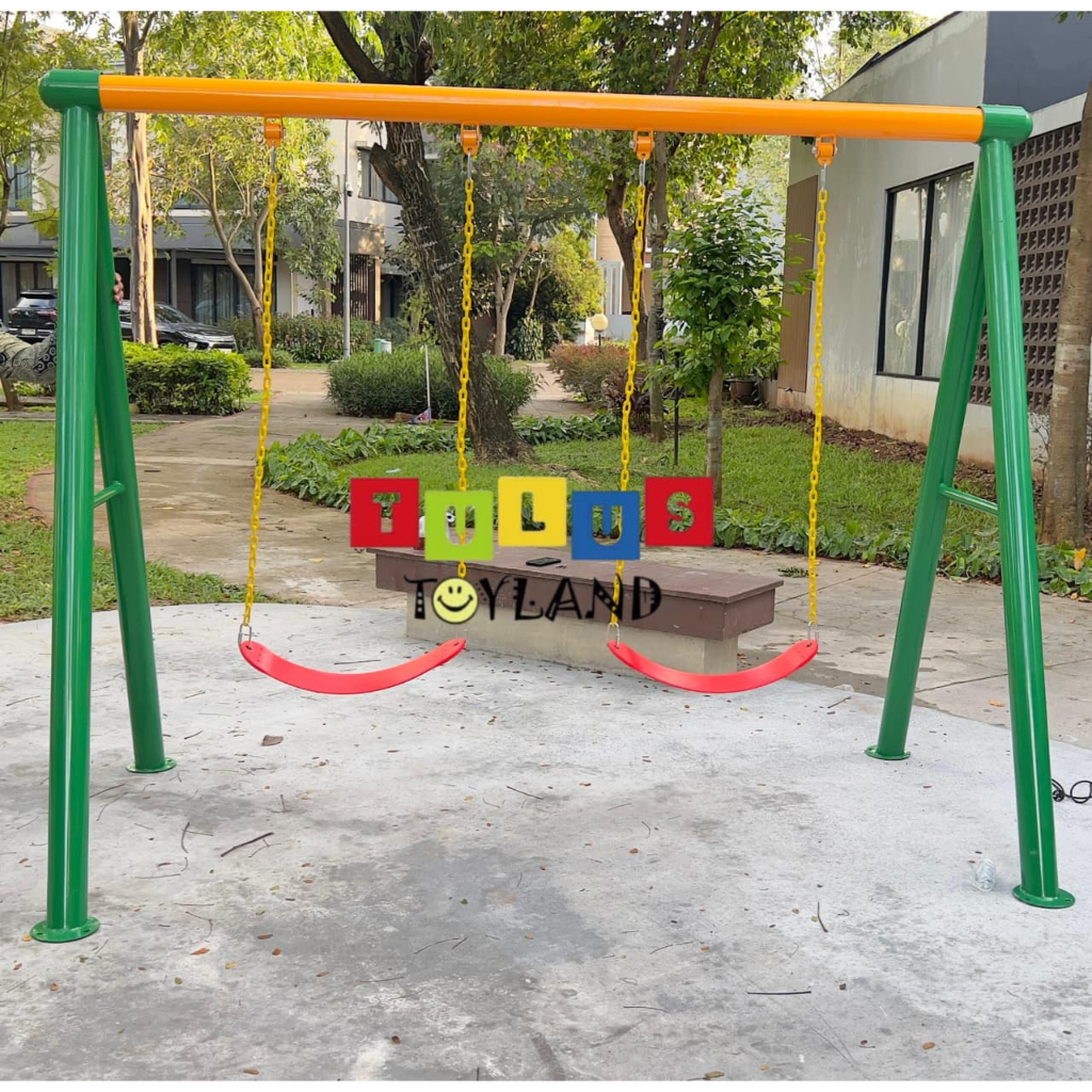 Outdoor Playground Ayunan Double Swing Taman Bermain Anak Playground Set Outdoor Mainan Anak Kokoh