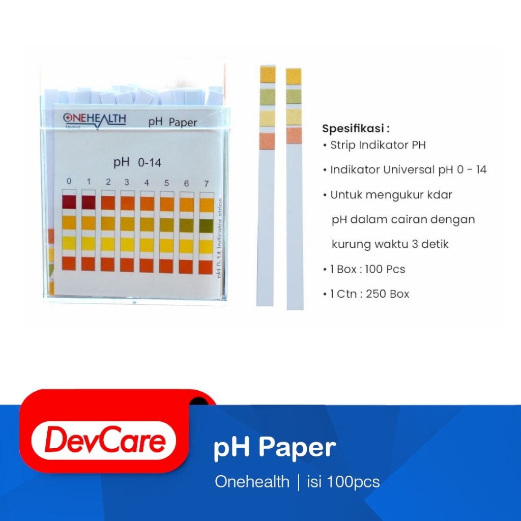 Kertas pH Meter 0-14 ONEHEALTH pH Paper Universal Alat Ukur Asam Basa Box isi 100 Pcs