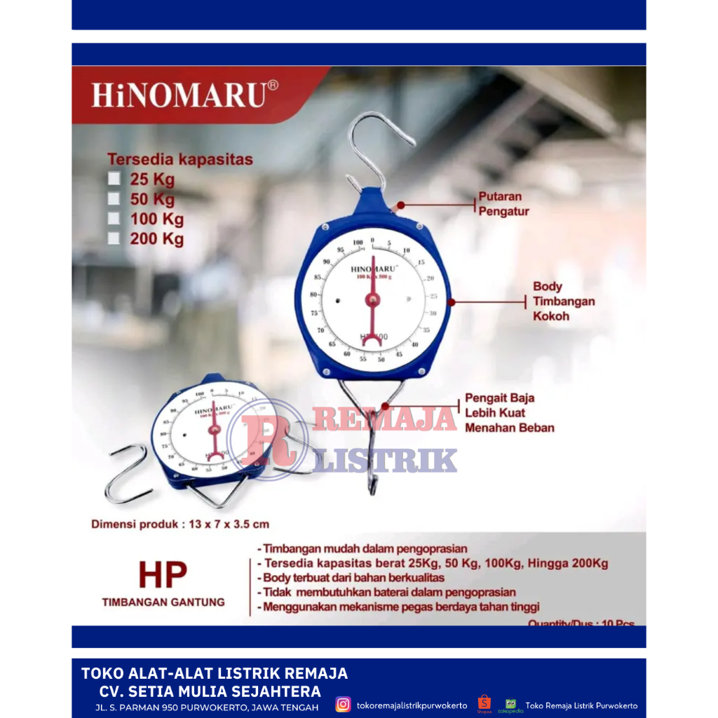 TIMBANGAN GANTUNG 100 Kg ANALOG HP-100 HINOMARU