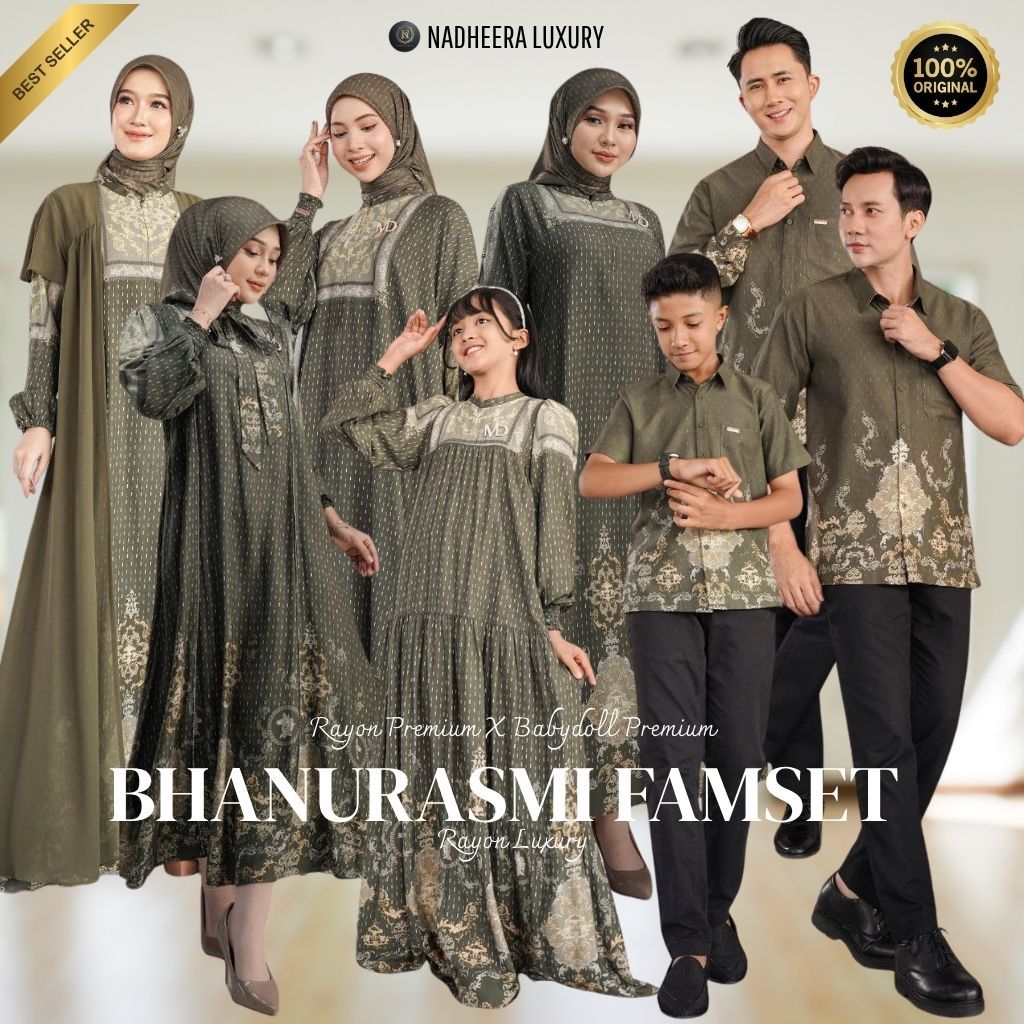 BISA GOSEND / BHANURASMI FAMSET ( BELUM TERMASUK SCARF ) (HUNTER GREEN) NADHEERA LUXURY / Gamis Sari