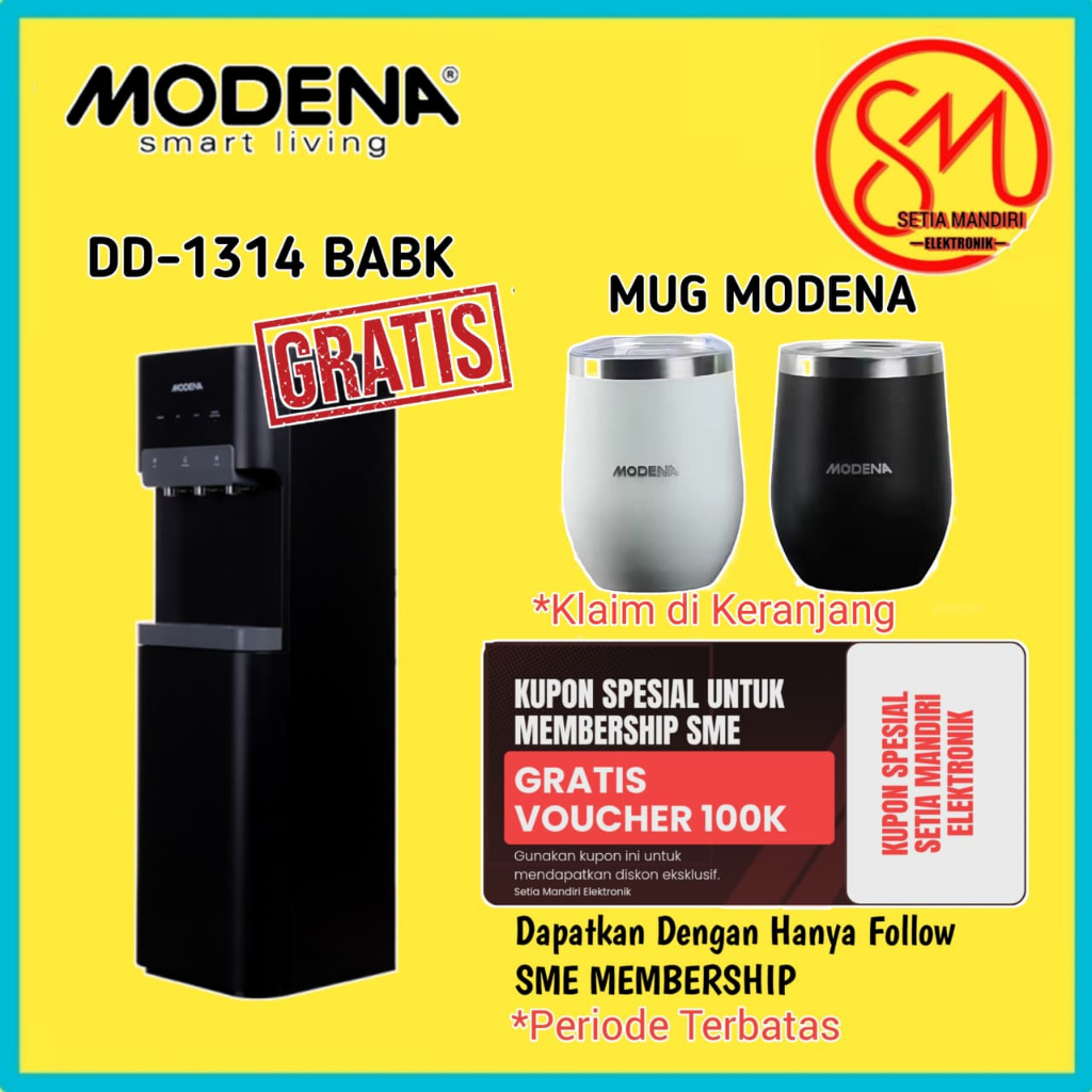 MODENA DD1314BABK Dispenser Air Galon Bawah - Bottom Loading Panas, Dingin, & Normal DD 1314 BABK SM