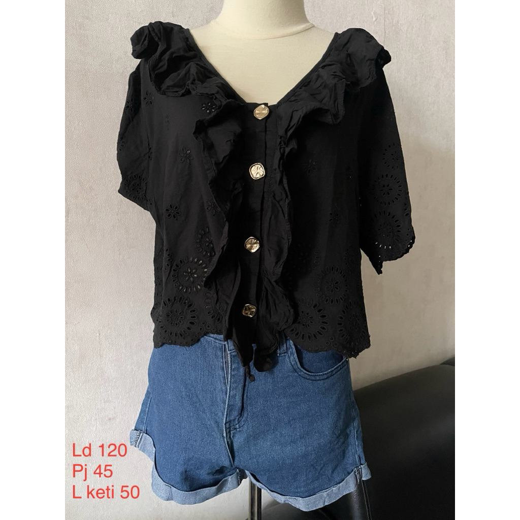 More more black top kemeja wanita lengan pendek blouse katbol size L to xL size besar