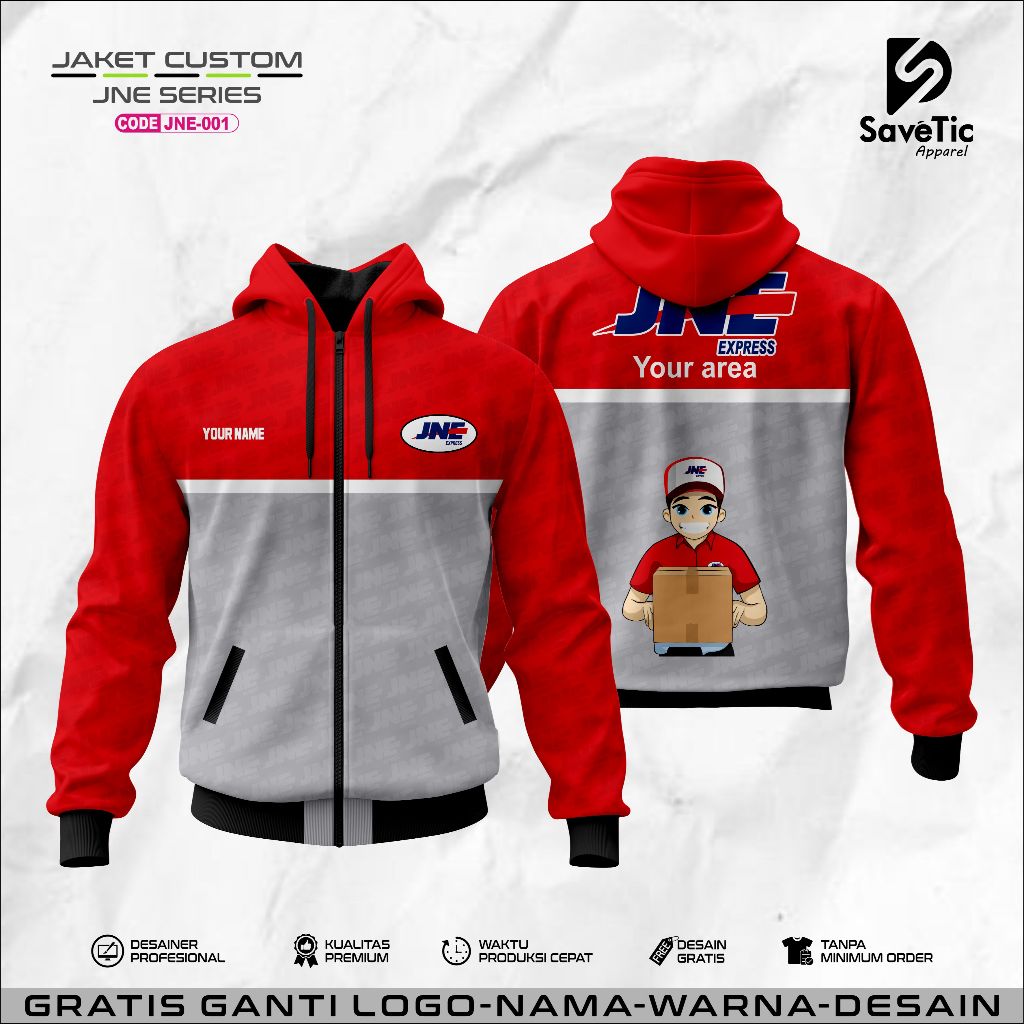 Jaket JNE Full Printing Sublim/Jaket logistic JNE Express Indonesia/Jaket Custom/Jaket Kurir JNE