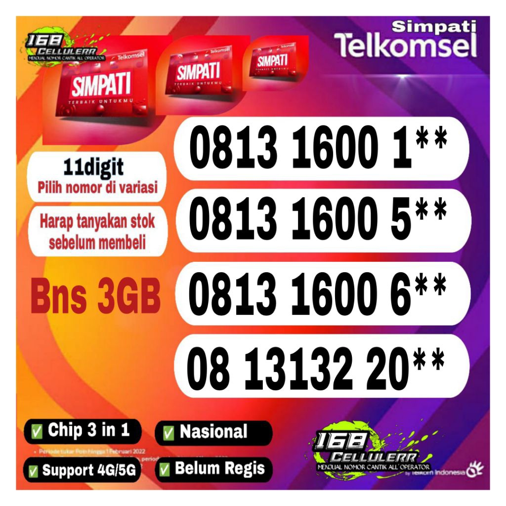 nomor cantik simpati 11 digit nomor super 0813 1600