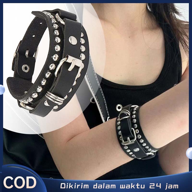 Kulit PU Aksesoris Punk Rock Gelang Punk Gelang Rock  Men Women Faux Leather Multiple Spikes Rivet