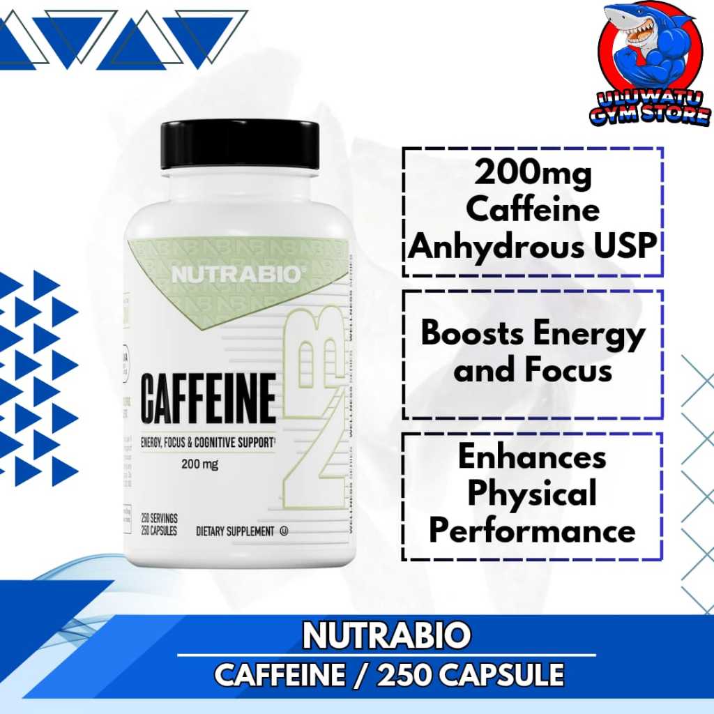 (PROMO) Nutrabio USA Pure CAFFEINE 200mg - 250 Capsules Servings Kafein Tablet Kapsul Murni