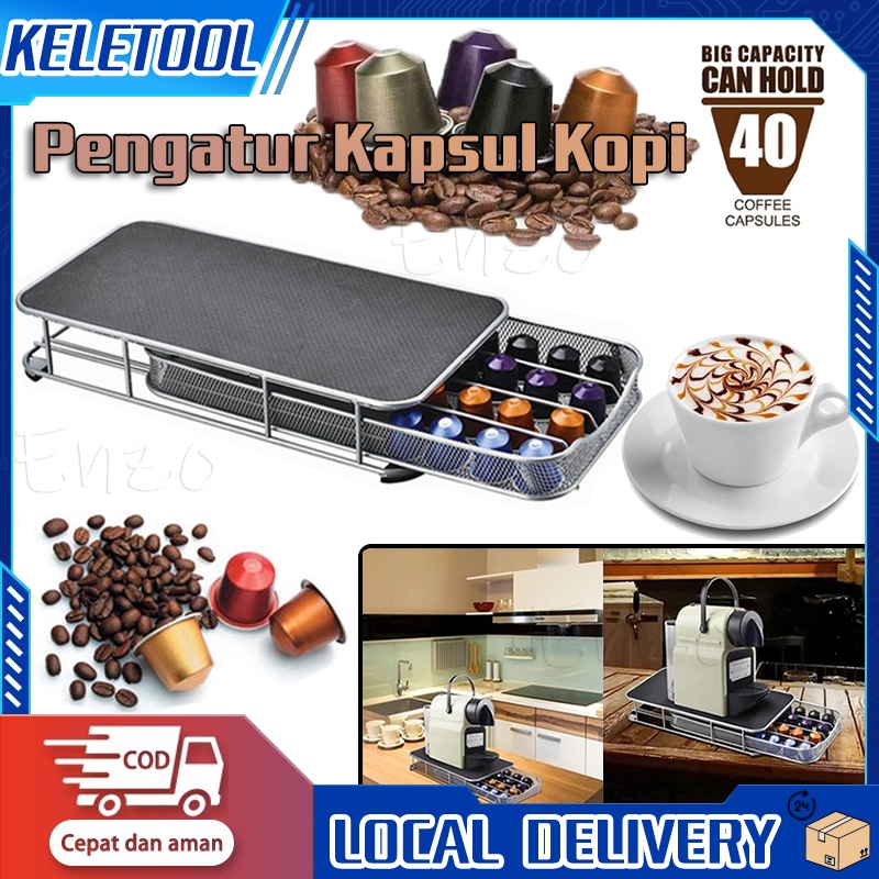 40/80Pcs Tempat Kapsul Kopi Behan Besi Coffee Capsules Drawer Rak Holder Kotak Nescafe Kapsul Nespre