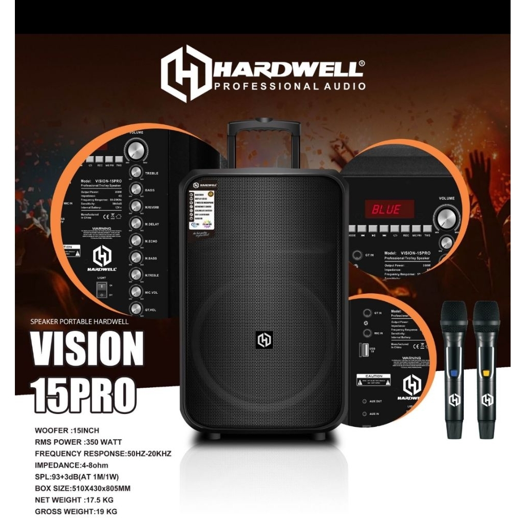 Speaker aktif Portable Hardwell 15 inch Pro wireless