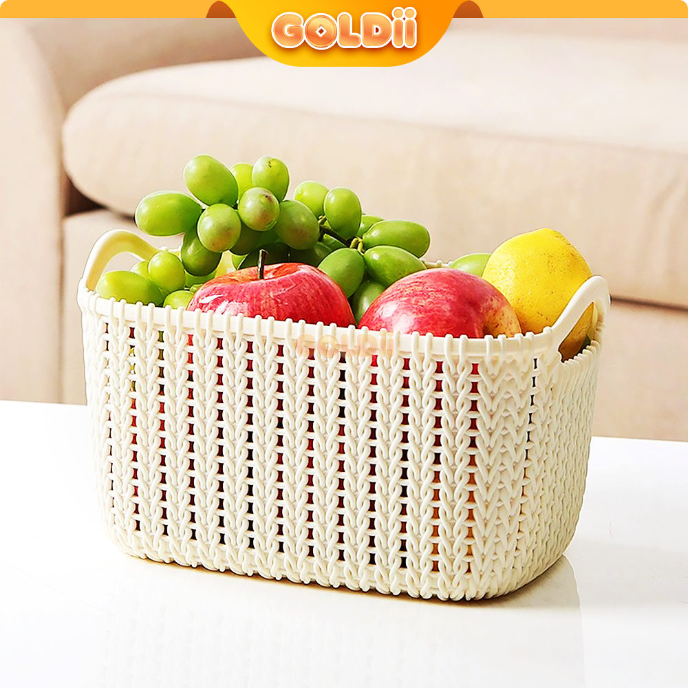 GOLDII - Keranjang Plastik Serbaguna Anyam Organizer Multifungsi Wadah Bumbu Sayur Buah