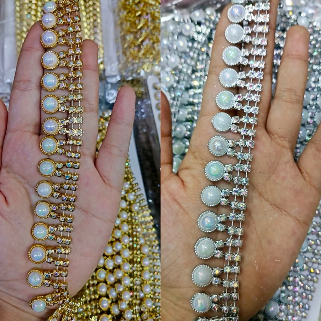 [ROLL] Aplikasi Payet Rangkai Jahit Model Juntai Mata Premium