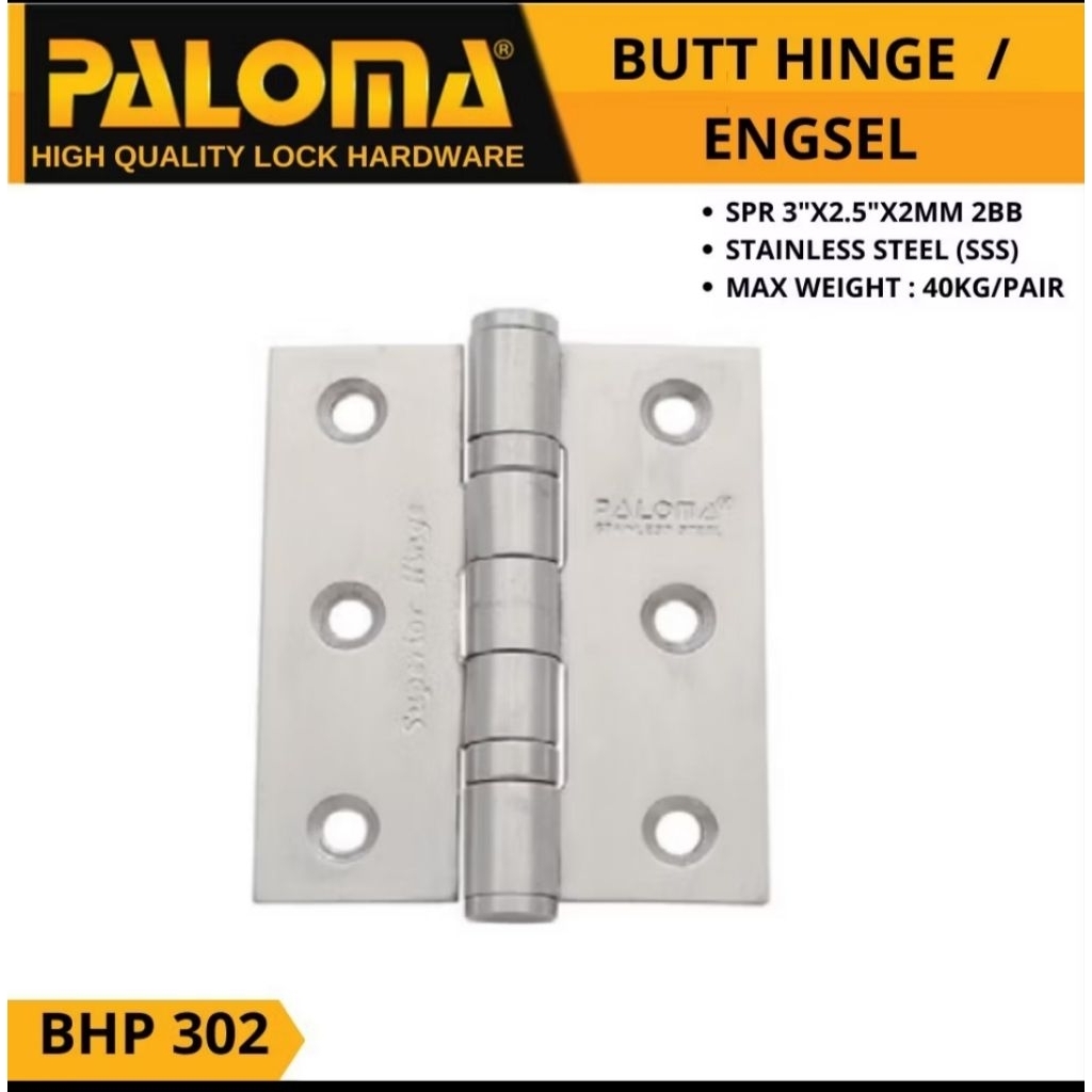 Engsel Pintu PALOMA BHP 302 3 Inch Kupu-Kupu Stainless SUS 302 Ball Bearing Heavy Duty |  Bearing Ha