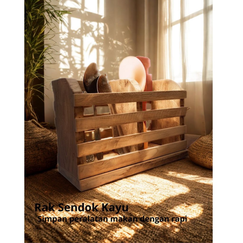 gudang kayu JATI KERAJINAN KAYU Rak Sendok Garpu Aesthetic Handmade Serbaguna - Tempat Pensil Skat K