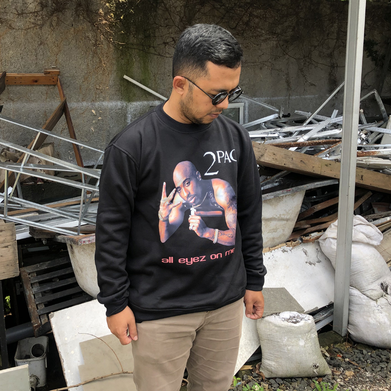 Sweater 2Pac All Eyez on Me - TUPAC Crewneck Bahan Cotton Fleece