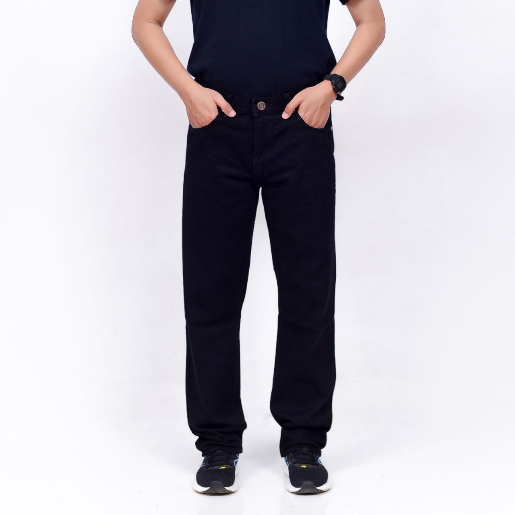 Celana Jeans Panjang Pria Standart Reguler Basic Hitam Size 28-38