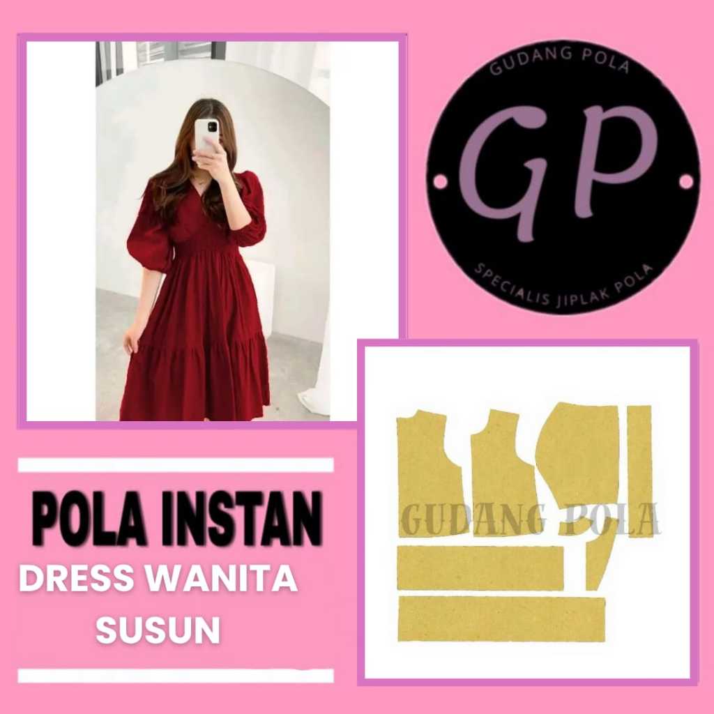 [ COD ] Pola Dress Wanita Dewasa Susun | Pola Baju Wanita | Pola Instan Dress | Pola Jiplak | Pola J