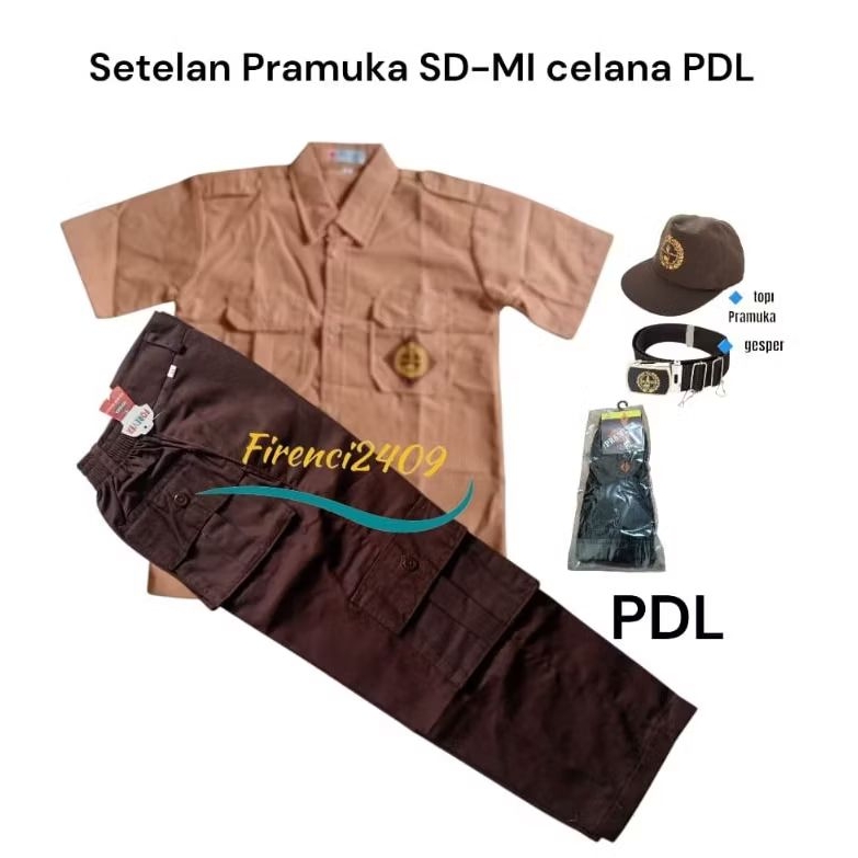 Setelan seragam pramuka SD/MI celana PDL usia 6-12 tahun set baju Pramuka pendek celana PDL panjang