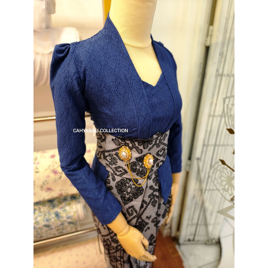 Kebaya Jadi Navy Blue Versace model kutubaru | Lengan Panjang & Pendek|
