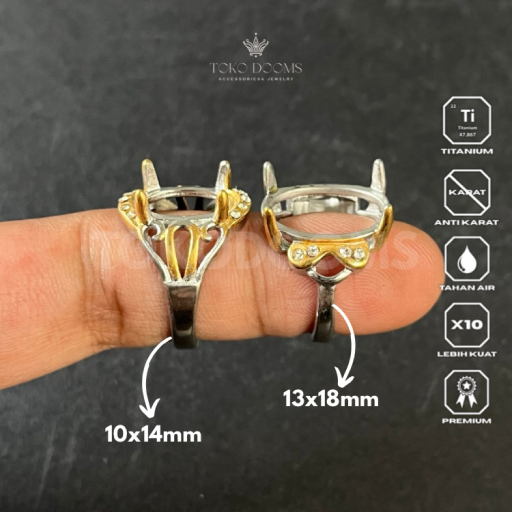 Ring Cincin Emban Wanita Xu Ping Mini Size Titanium 10x14mm & 13x18mm Super Simple Elegan Mewah Anti