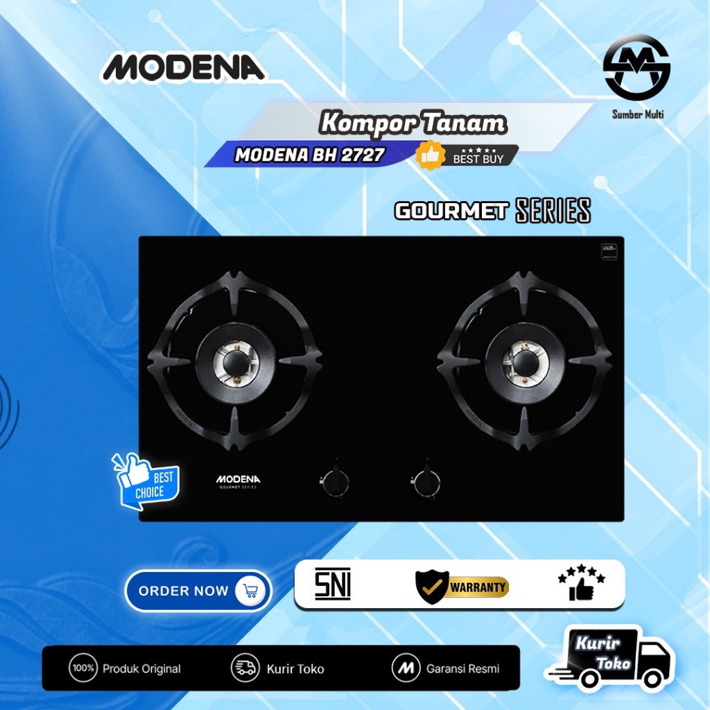 MODENA Kompor Gas Tanam 70cm 2 Burner Italian Burner BH 2727