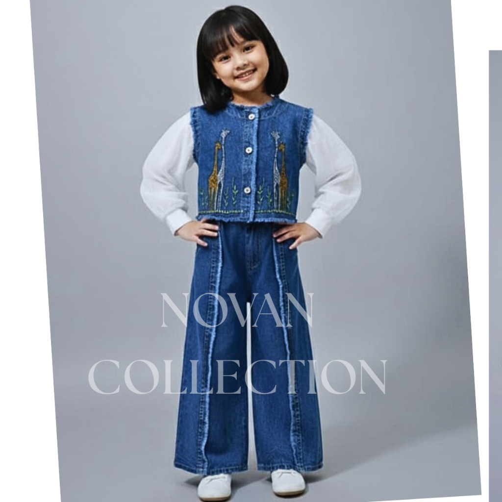 Set Jeans Anak Perempuan Lengan PanjangTerbaru 2025 Setelan Jeans 3IN1 Anak Perempuan Lengan Panjang