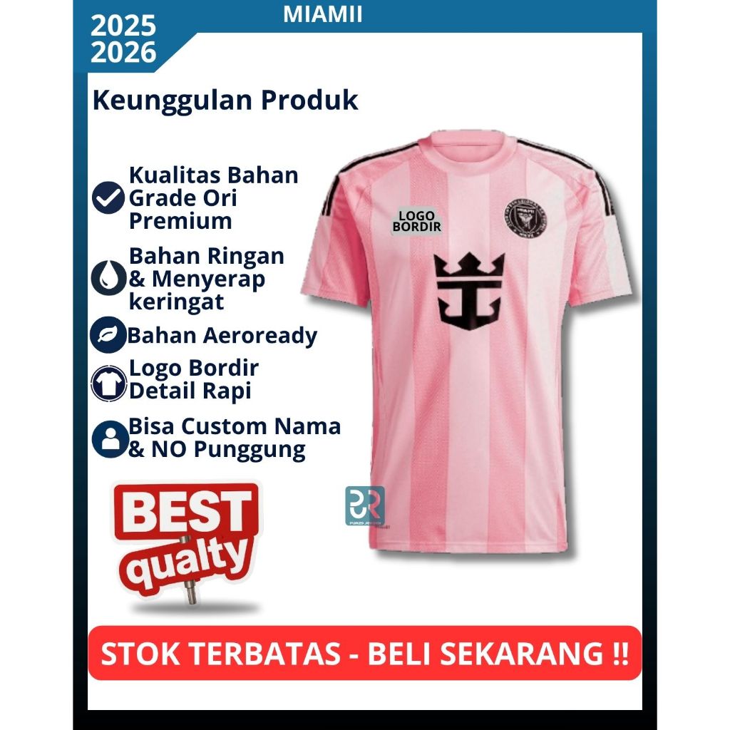 Jersey Interrr Miami Home 2025 2026 Baju Sepak Bola Messi Grade Ori Pria
