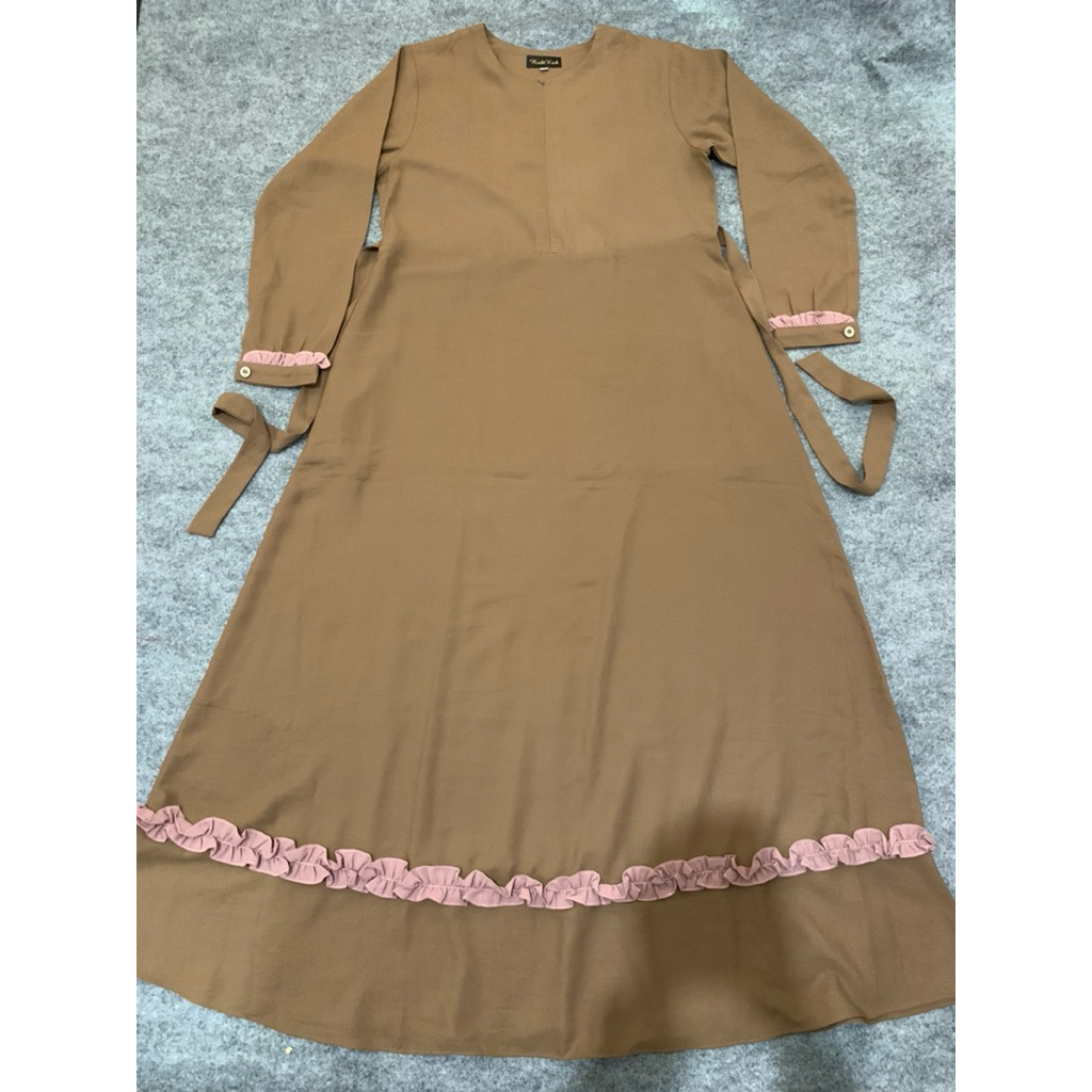 Gamis Wanita Dewasa Coklat Susu Renda Pink - PL 99%