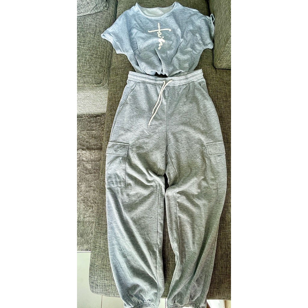 set wanita abu SHEiN cargo jogger