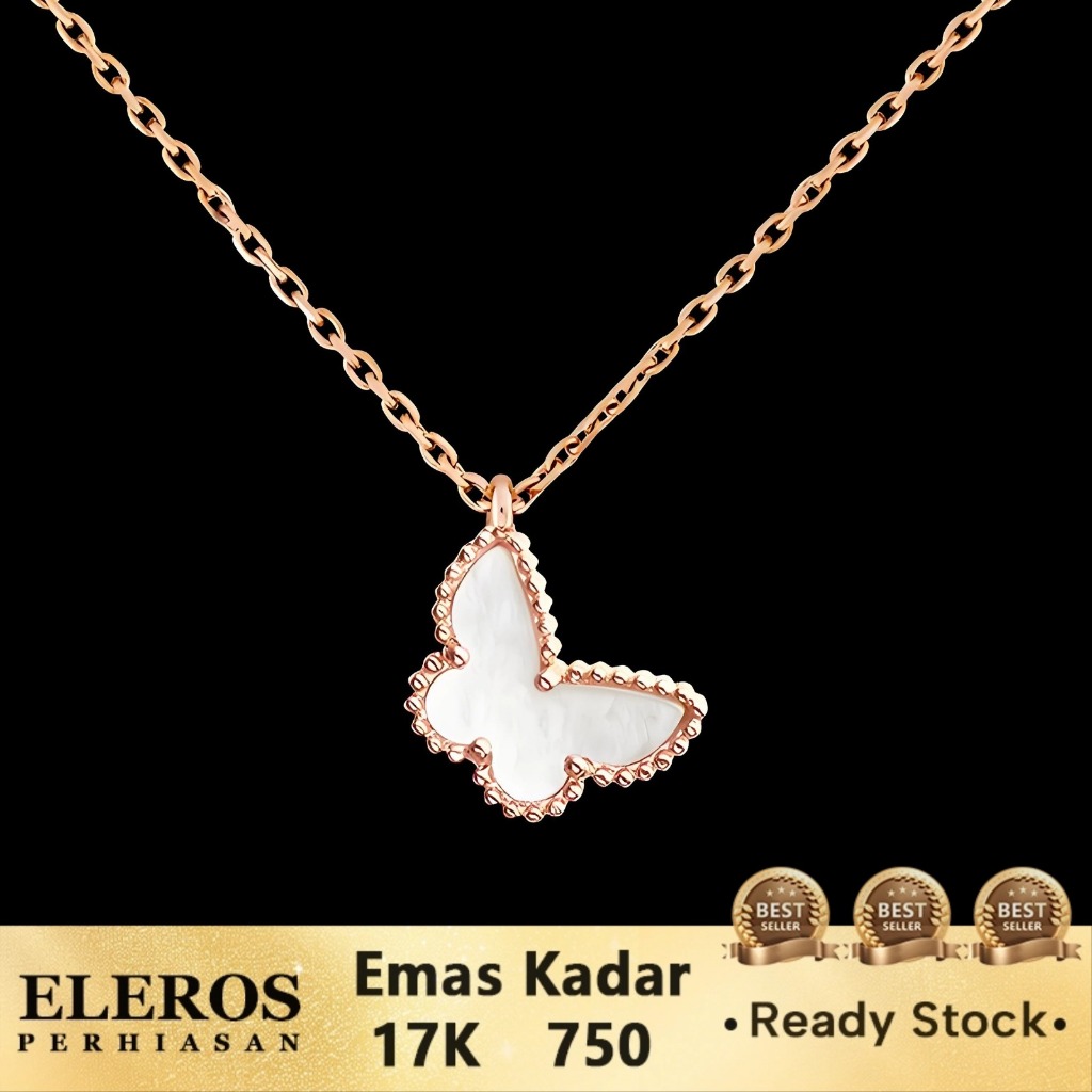 Kalung Emas Mutiara Putih Kupu-Kupu Emas Gold 17K