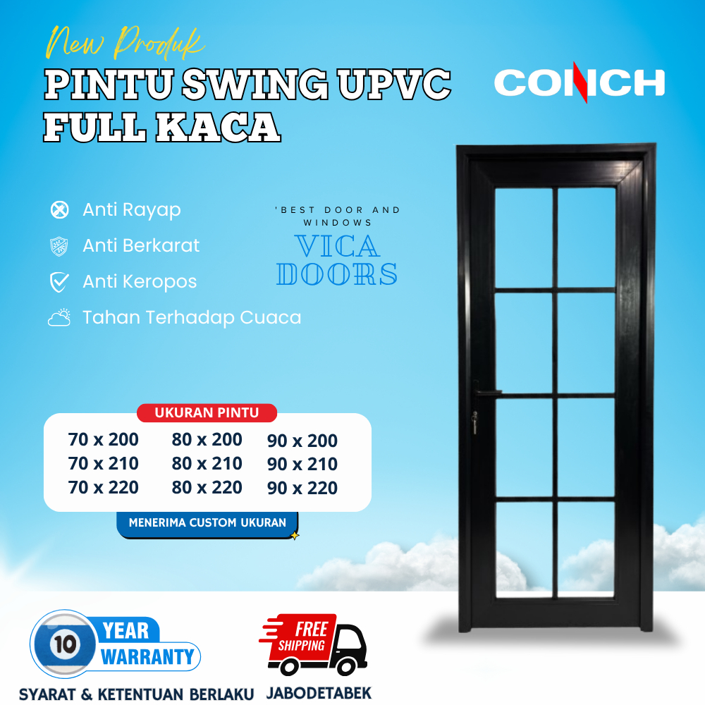 Pintu Swing Full List Kaca Pintu Rumah Modern Minimalis Warna Hitam Conch UPVC